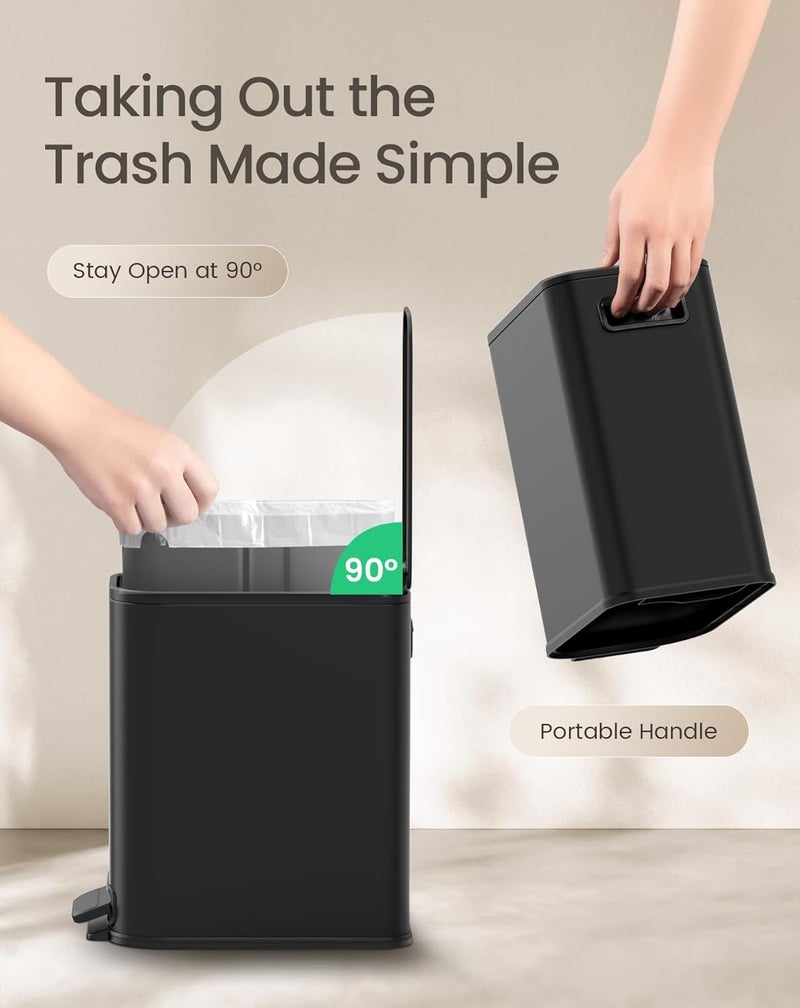 Cesun Small Bathroom Trash Can with Lid Soft Close, Step Pedal, 5 Liter / 1.3 Gallon Stainless Steel Garbage Can with Removable Inner Bucket, Waste Basket for Bathroom, Bedroom (Matte Black) - Image 5